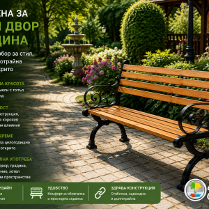 Градинска паркова пейка WKL-9019 150 см в красива градинска среда